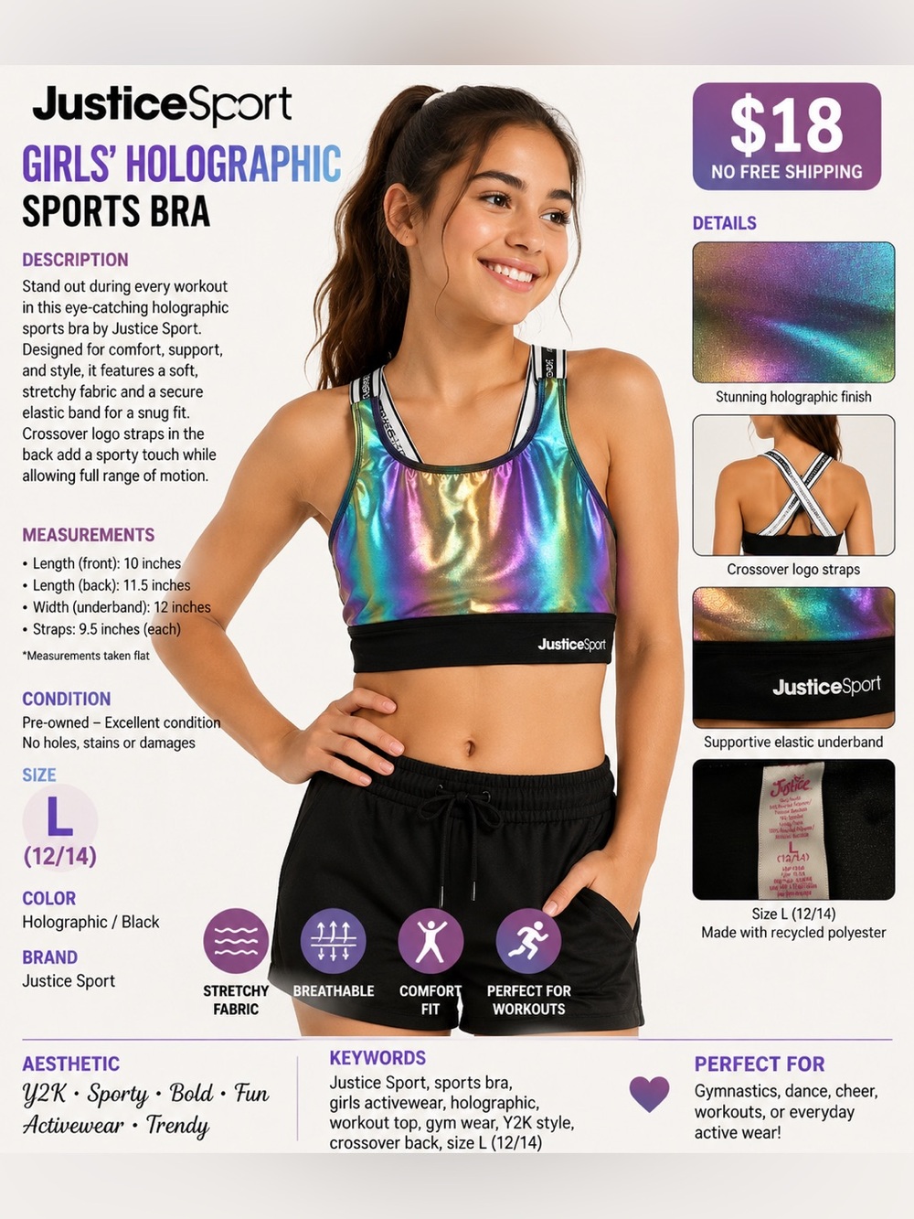 Justice Black Activewear Top with Pink Logo Tag